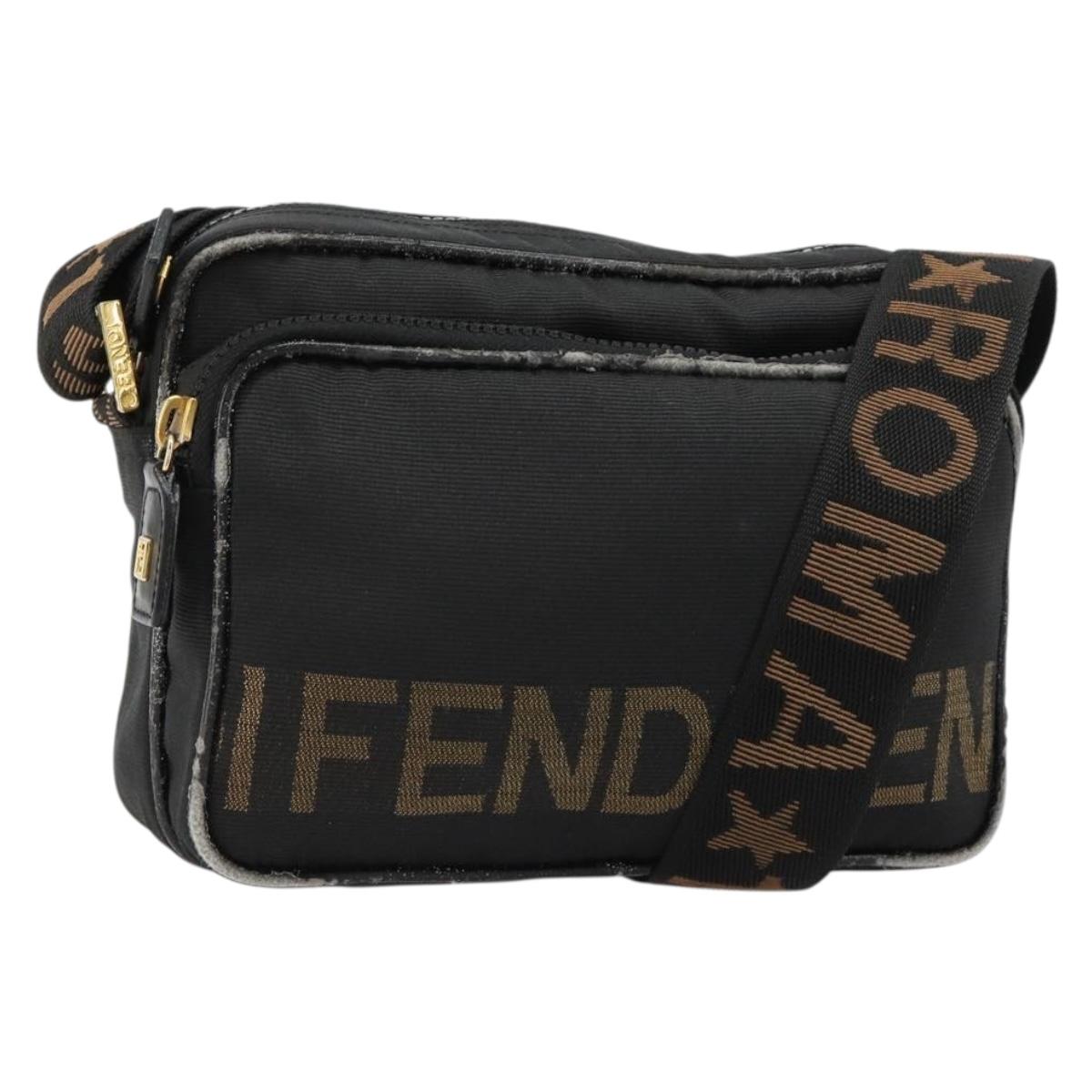 FENDI Shoulder Bag Canvas Black Gold Auth 183392