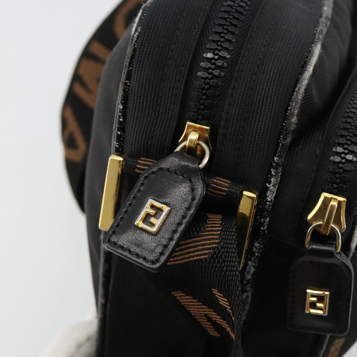FENDI Shoulder Bag Canvas Black Gold Auth 183392