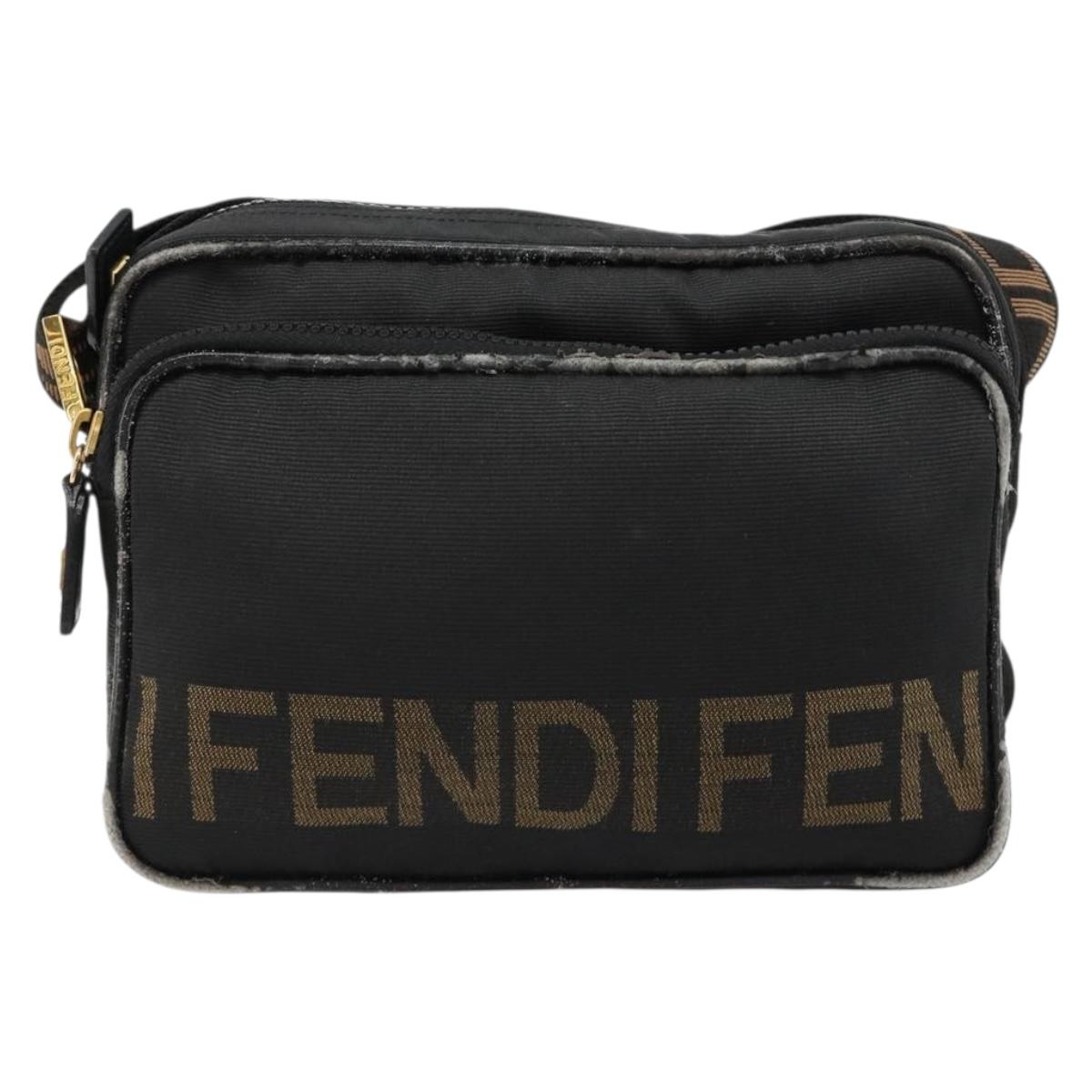 FENDI Shoulder Bag Canvas Black Gold Auth 183392