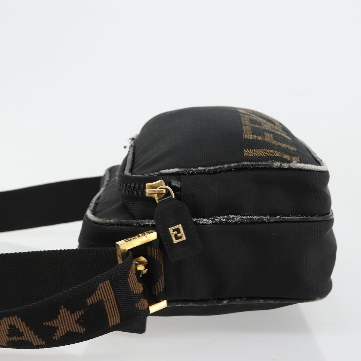 FENDI Shoulder Bag Canvas Black Gold Auth 183392
