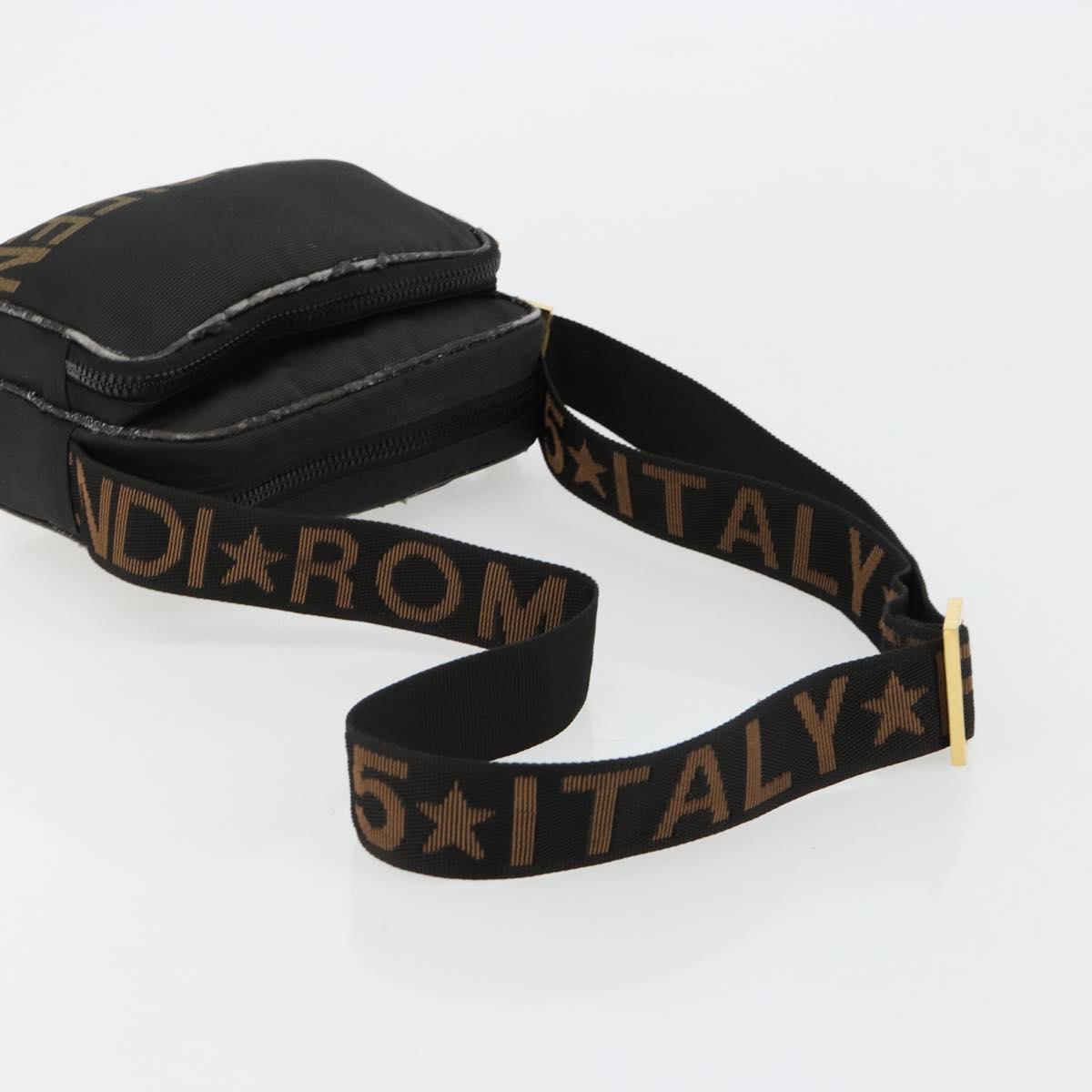 FENDI Shoulder Bag Canvas Black Gold Auth 183392