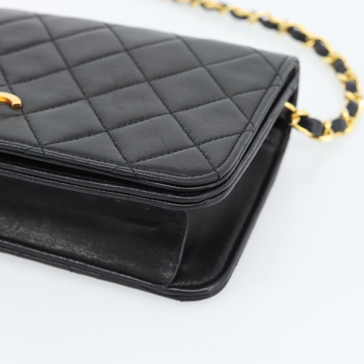 CHANEL Matelasse Chain Shoulder Bag Lamb Skin Black Gold CC Auth 183393