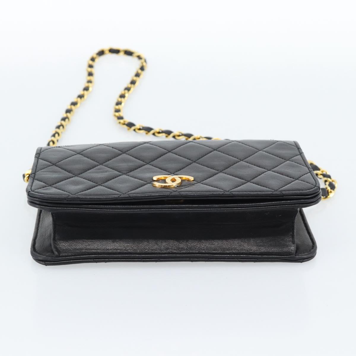 CHANEL Matelasse Chain Shoulder Bag Lamb Skin Black Gold CC Auth 183393