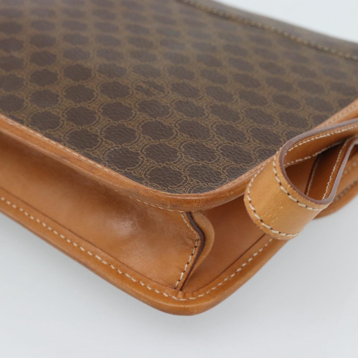 CELINE Macadam Canvas Clutch Bag PVC Leather Brown Gold Auth 183398A