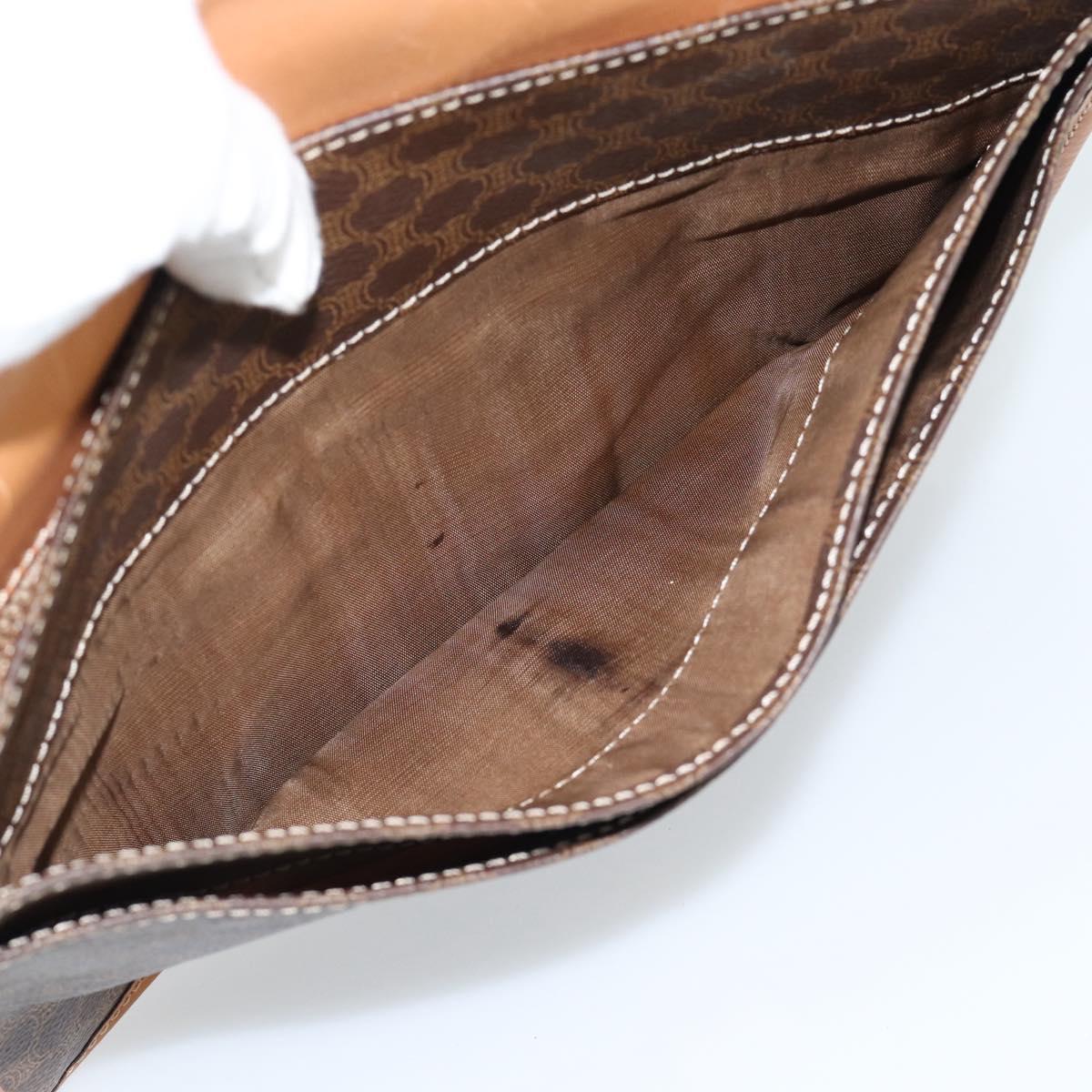 CELINE Macadam Canvas Clutch Bag PVC Leather Brown Gold Auth 183398A