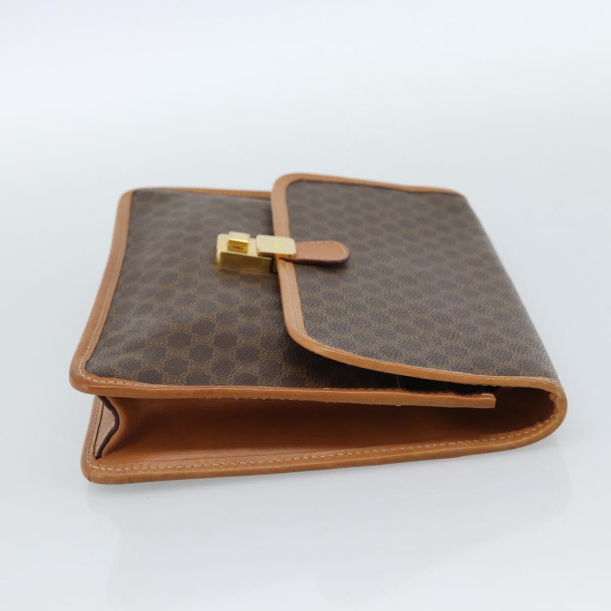 CELINE Macadam Canvas Clutch Bag PVC Leather Brown Gold Auth 183398A