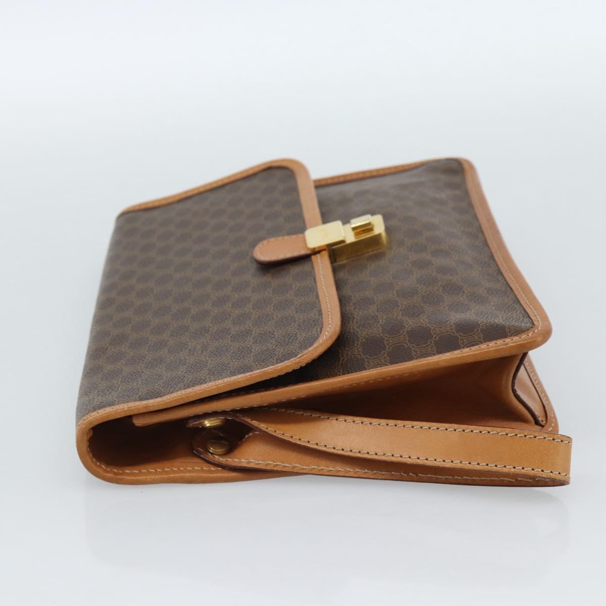 CELINE Macadam Canvas Clutch Bag PVC Leather Brown Gold Auth 183398A