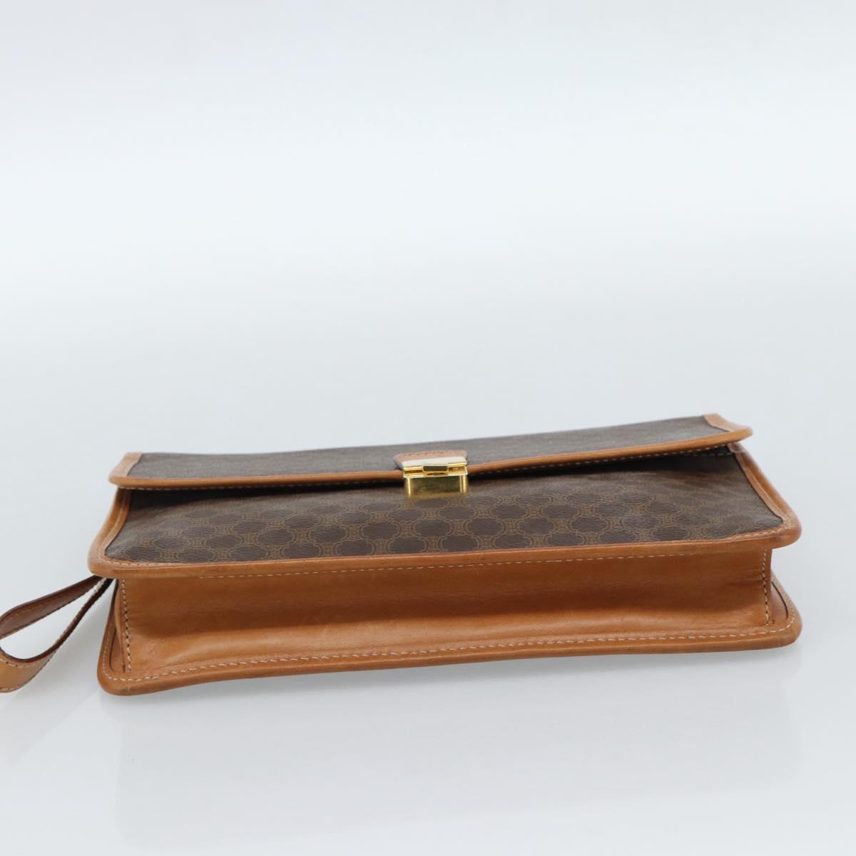 CELINE Macadam Canvas Clutch Bag PVC Leather Brown Gold Auth 183398A