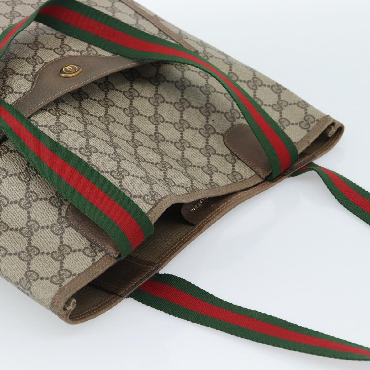 GUCCI GG Supreme Web Sherry Line Tote Bag PVC Beige Red 39 02 003 Auth 183400