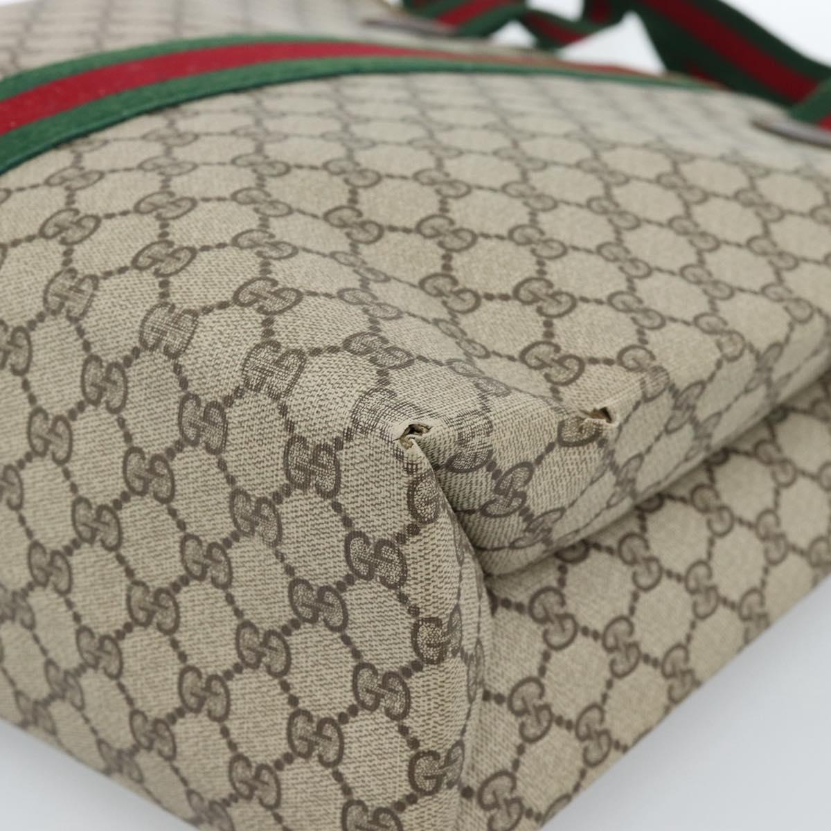 GUCCI GG Supreme Web Sherry Line Tote Bag PVC Beige Red Auth 183401