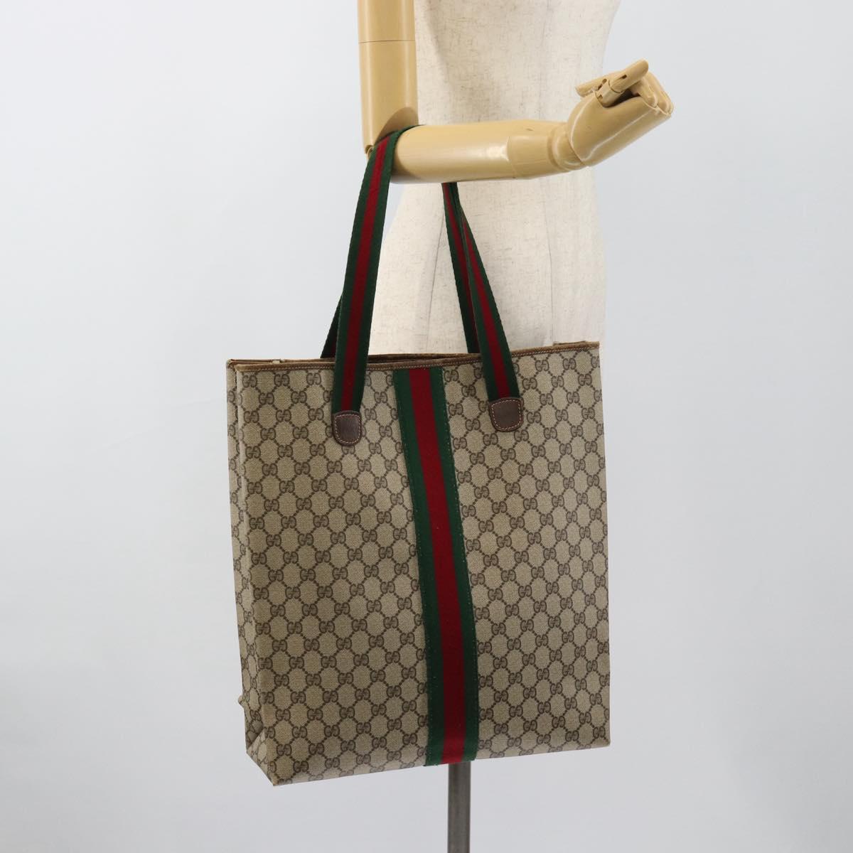 GUCCI GG Supreme Web Sherry Line Tote Bag PVC Beige Red Auth 183401