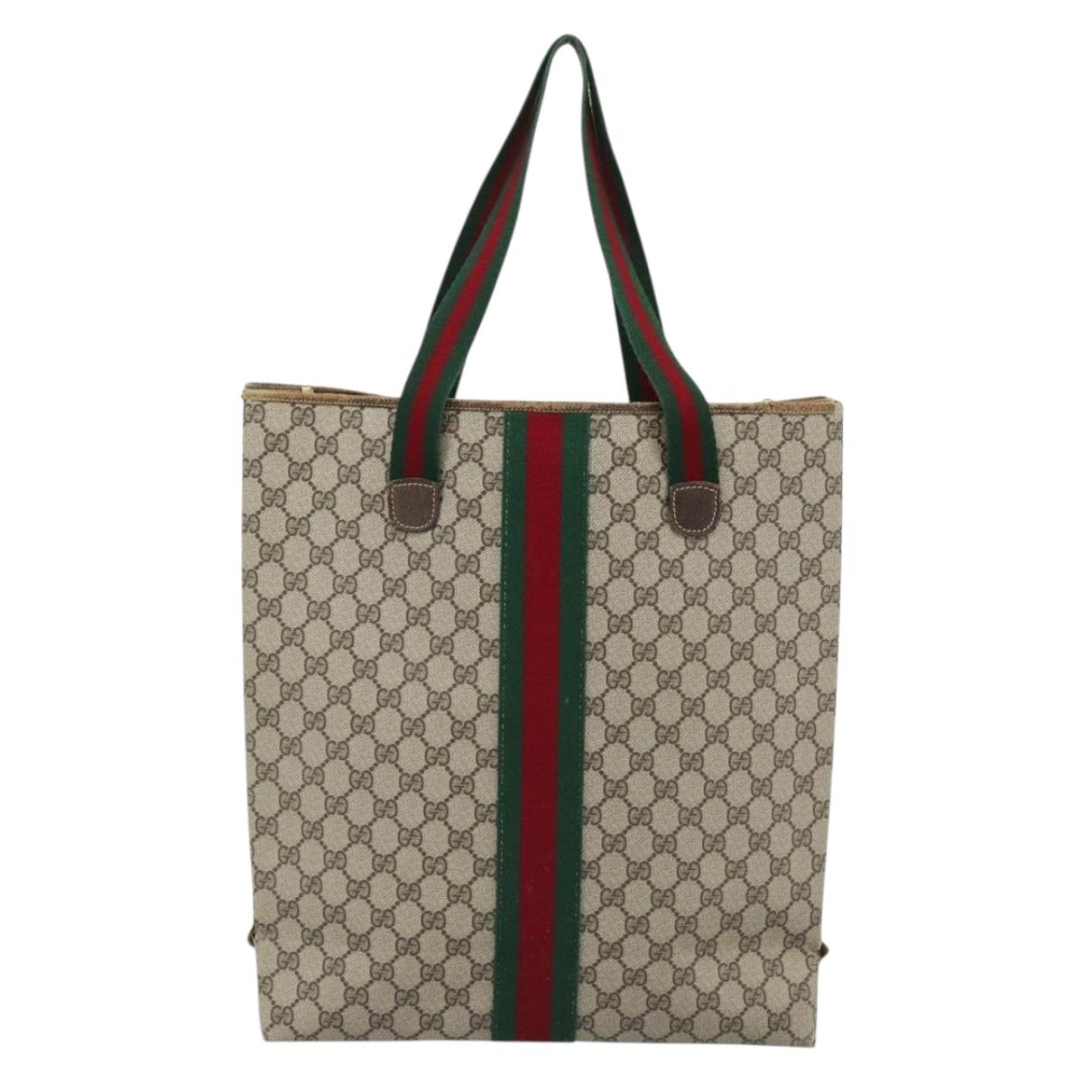 GUCCI GG Supreme Web Sherry Line Tote Bag PVC Beige Red Auth 183401