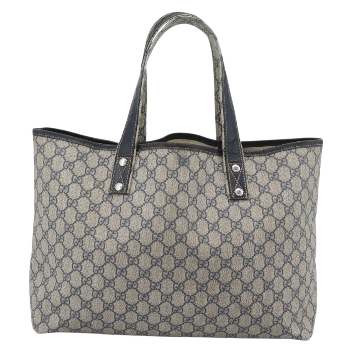 GUCCI GG Supreme Sherry Line Tote Bag PVC Navy Red 211134 Auth 183402