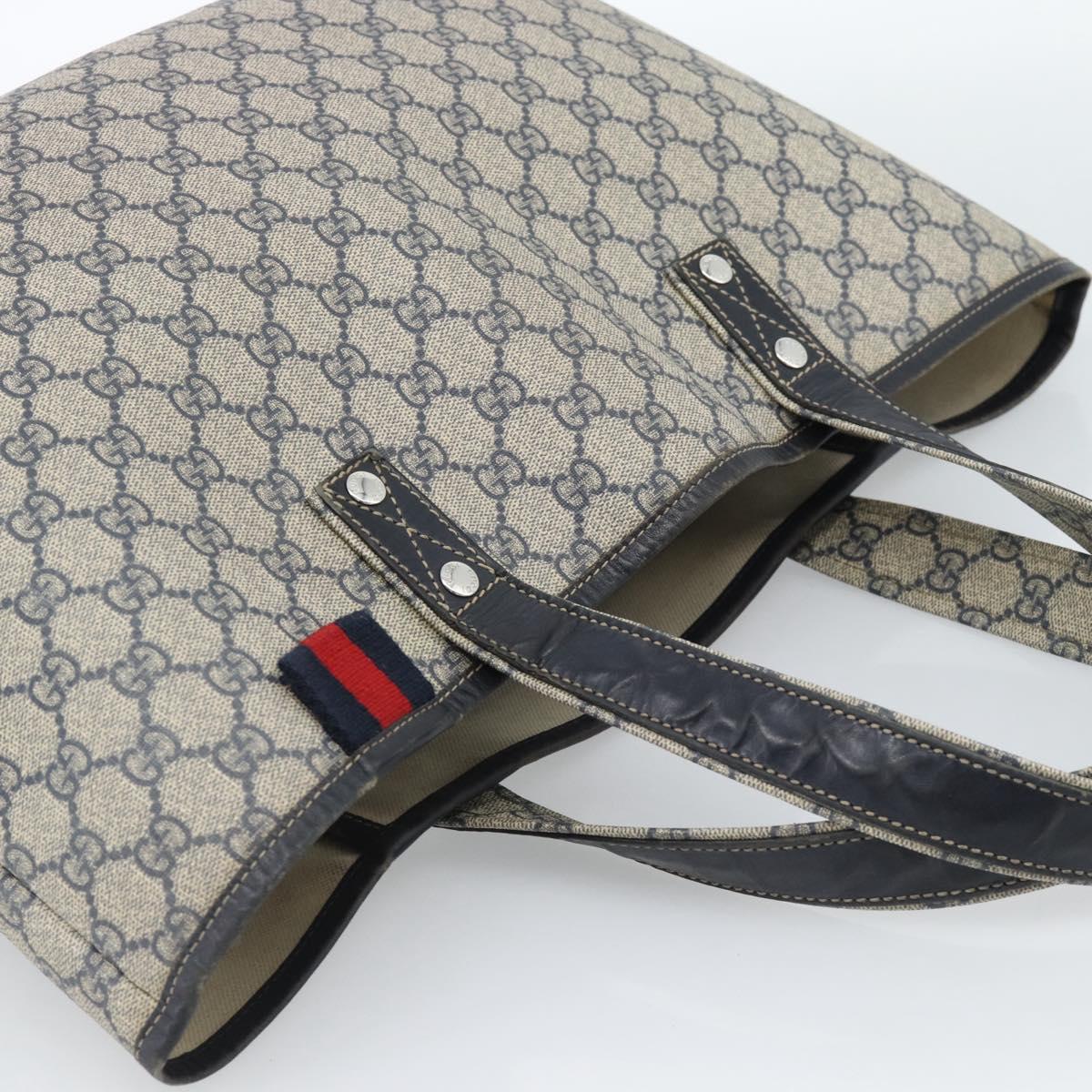 GUCCI GG Supreme Sherry Line Tote Bag PVC Navy Red 211134 Auth 183402