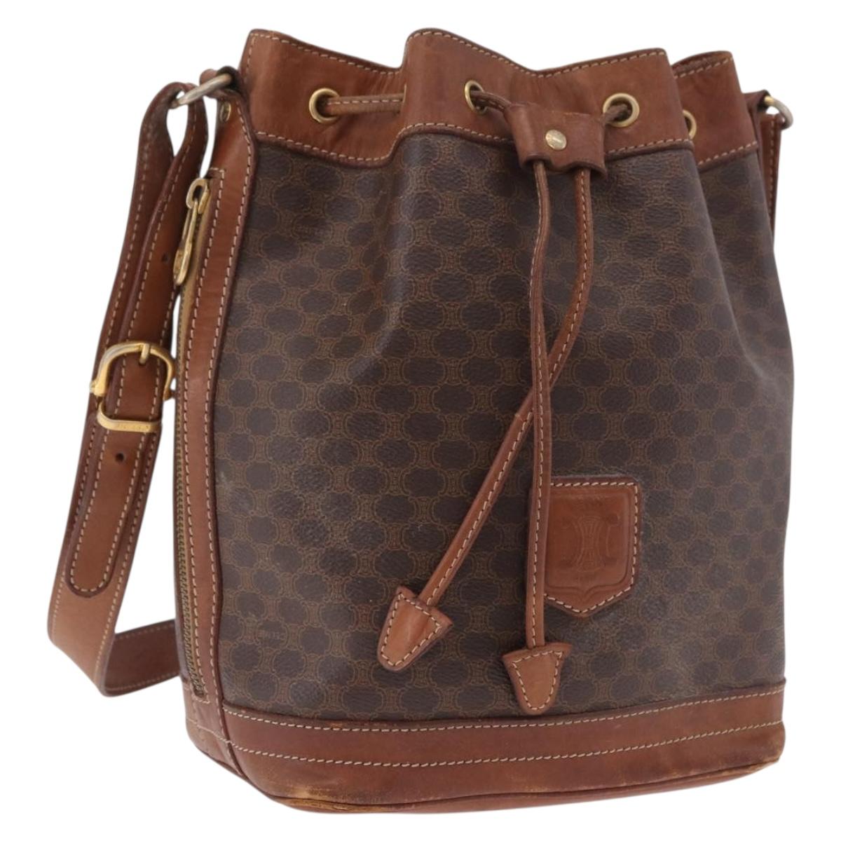 CELINE Macadam Canvas Purse Shoulder Bag PVC Leather Brown Gold Auth 183403