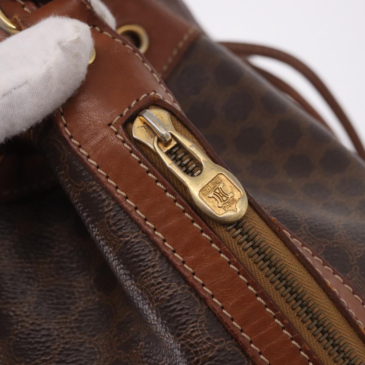 CELINE Macadam Canvas Purse Shoulder Bag PVC Leather Brown Gold Auth 183403