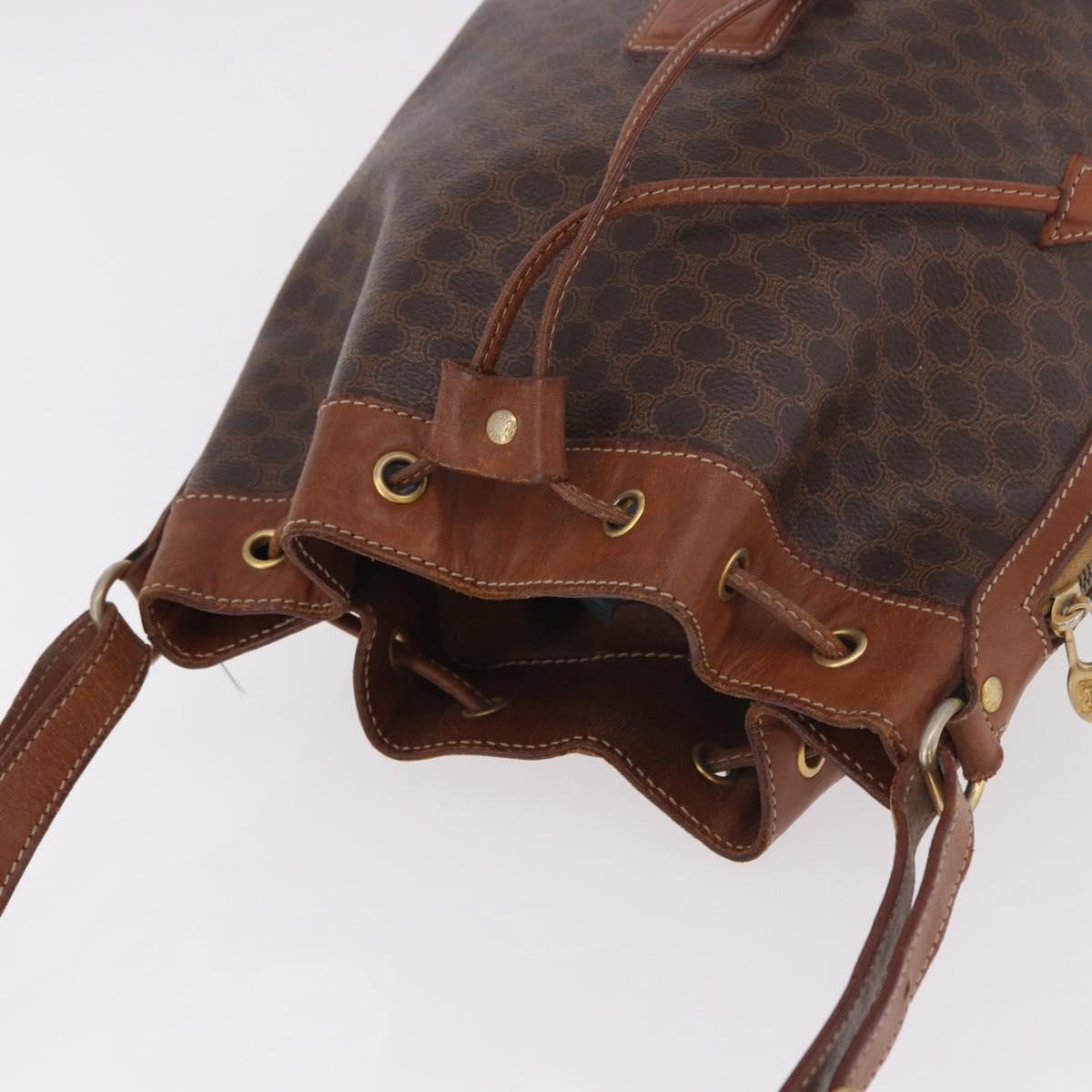 CELINE Macadam Canvas Purse Shoulder Bag PVC Leather Brown Gold Auth 183403