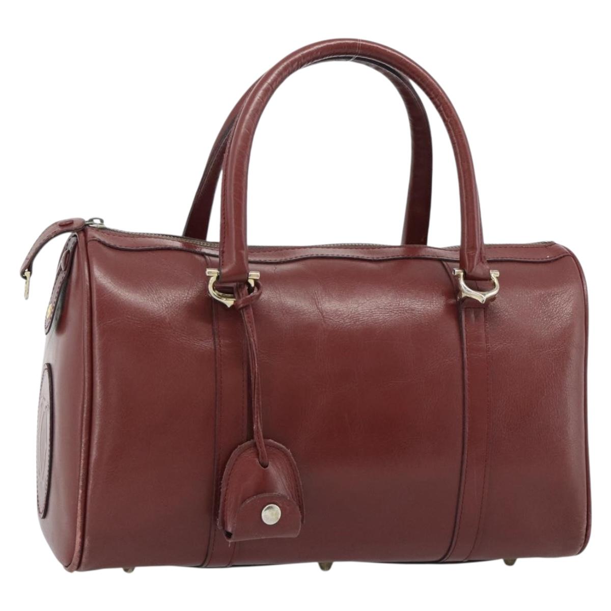 CARTIER Must Line Hand Bag Leather Bordeaux Gold Auth 183405A