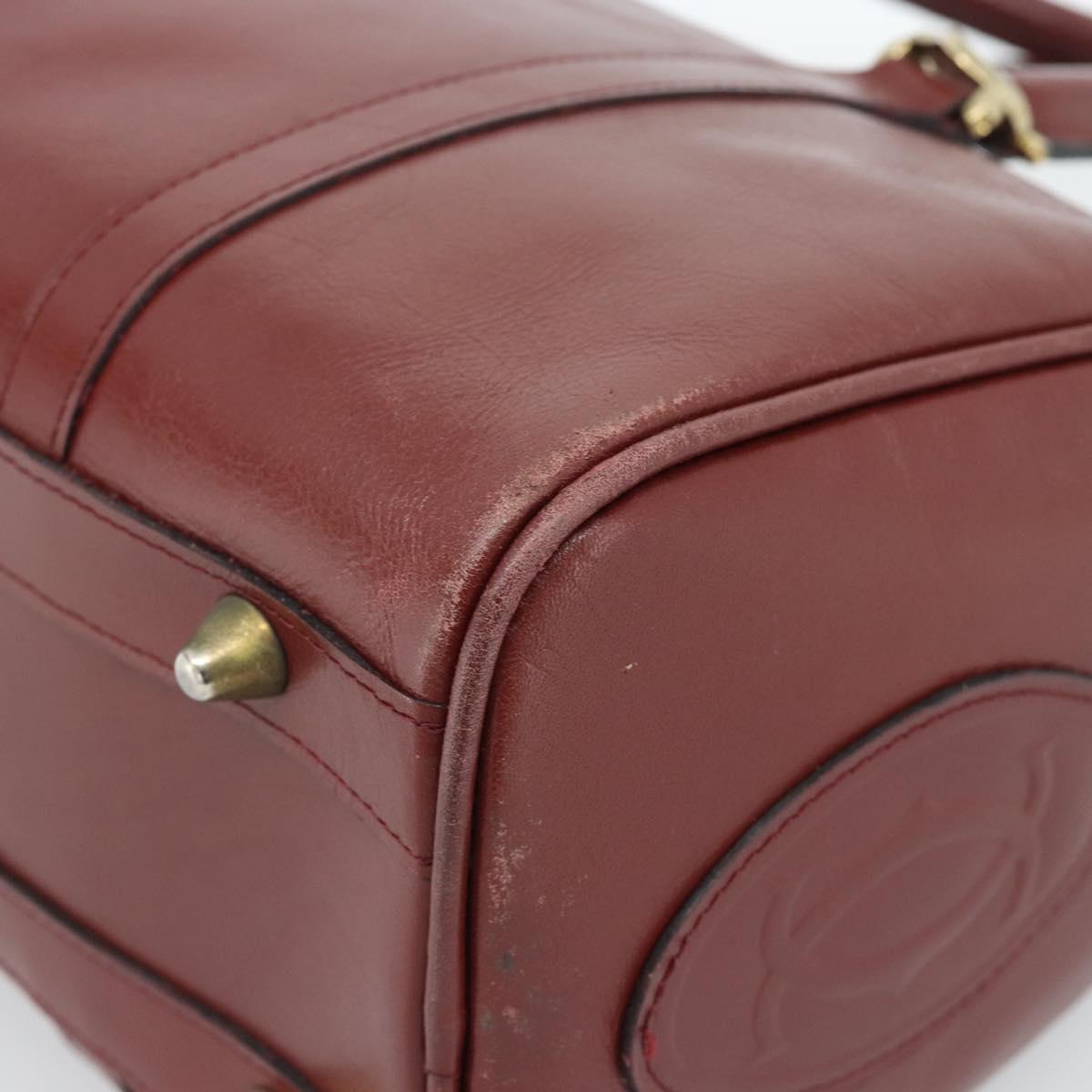 CARTIER Must Line Hand Bag Leather Bordeaux Gold Auth 183405A