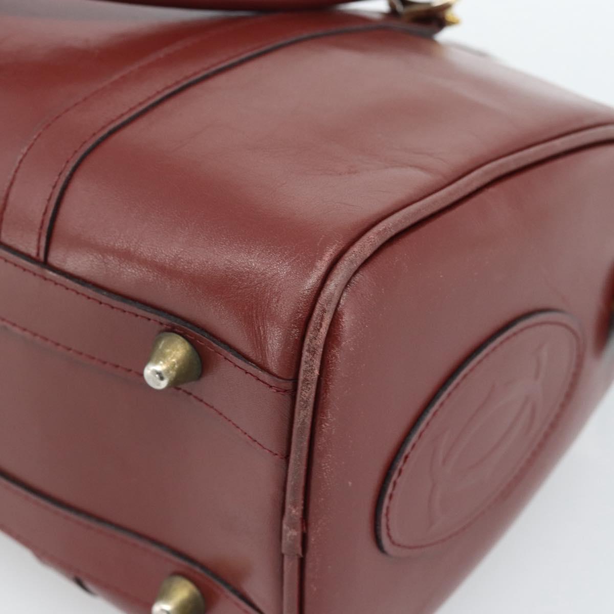 CARTIER Must Line Hand Bag Leather Bordeaux Gold Auth 183405A
