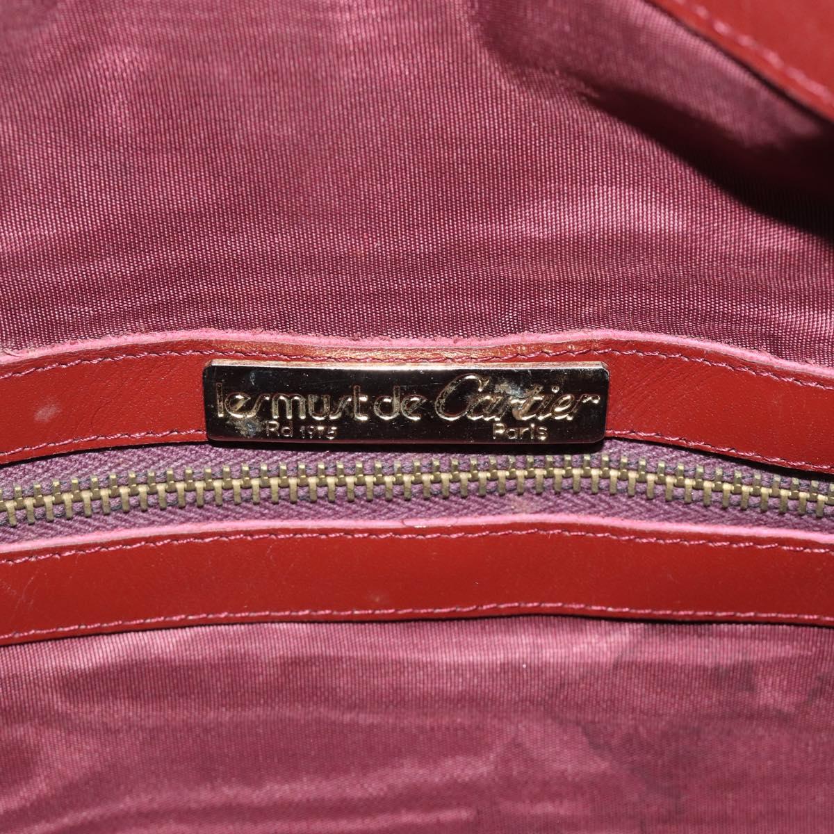 CARTIER Must Line Hand Bag Leather Bordeaux Gold Auth 183405A