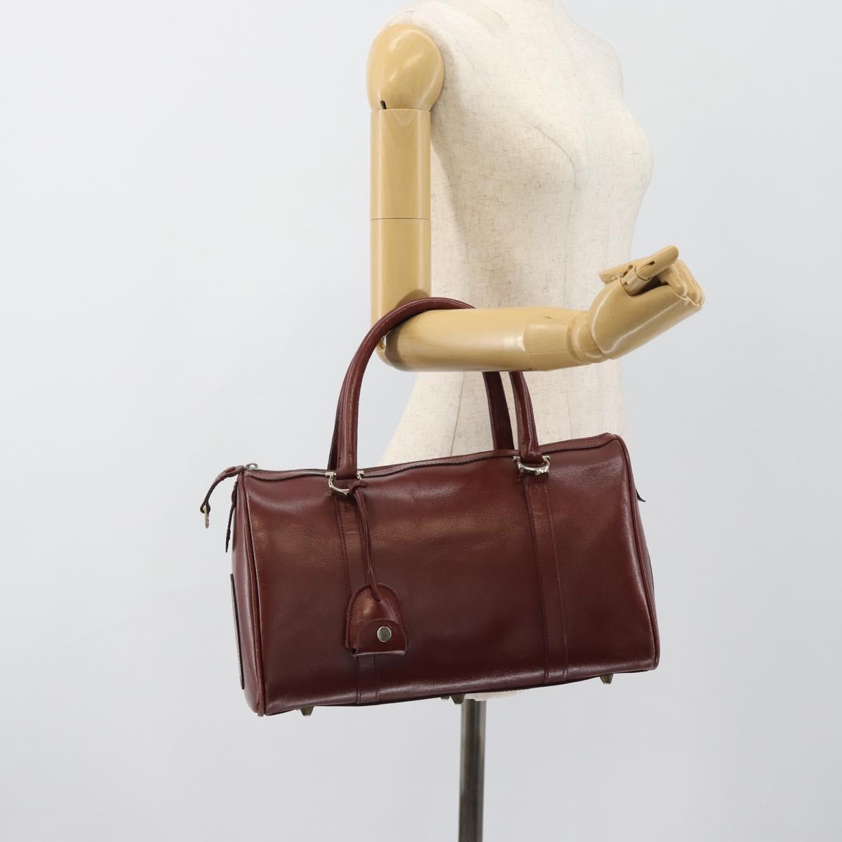 CARTIER Must Line Hand Bag Leather Bordeaux Gold Auth 183405A