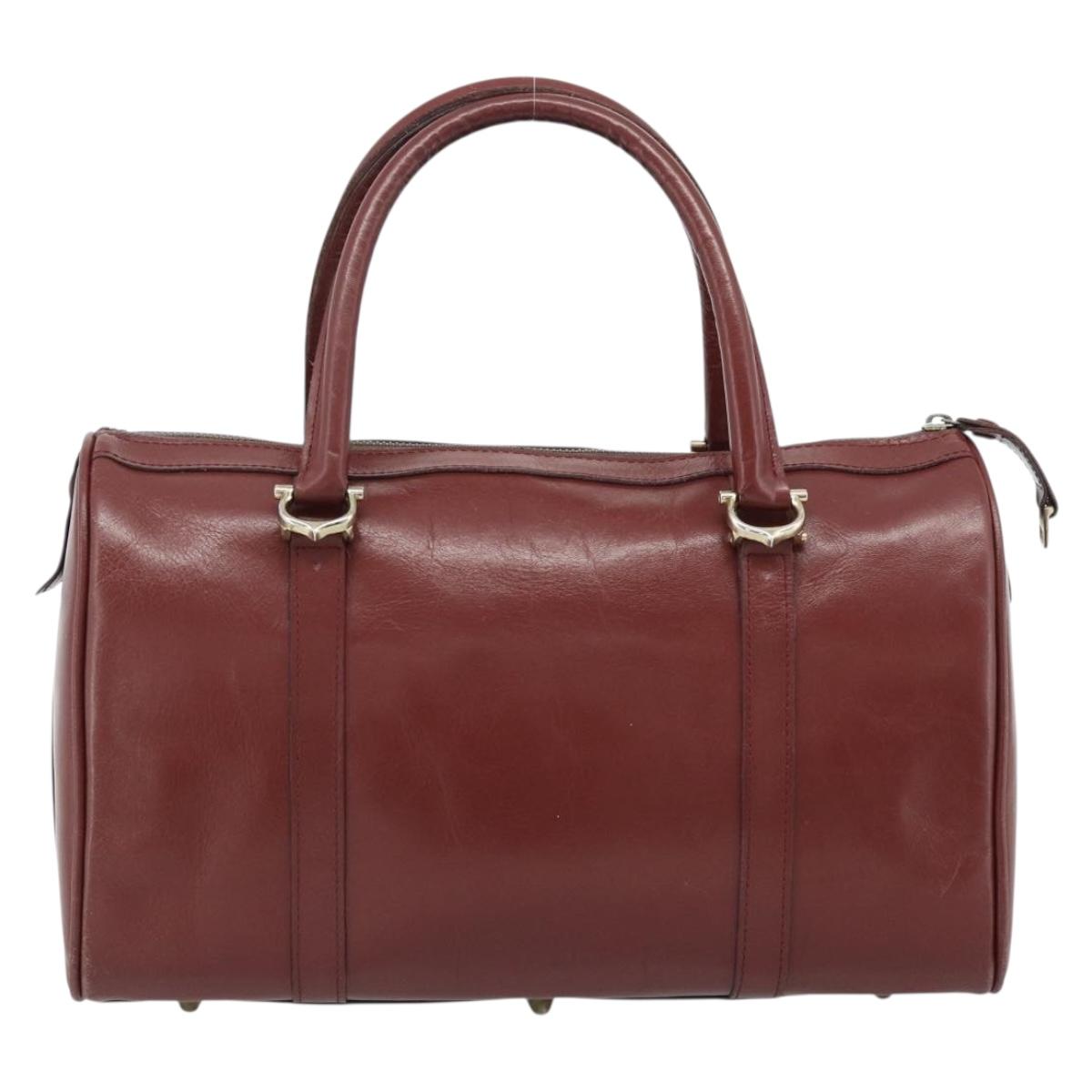 CARTIER Must Line Hand Bag Leather Bordeaux Gold Auth 183405A