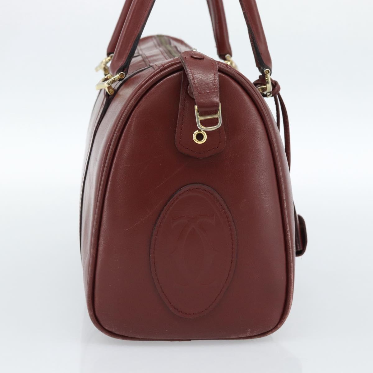 CARTIER Must Line Hand Bag Leather Bordeaux Gold Auth 183405A