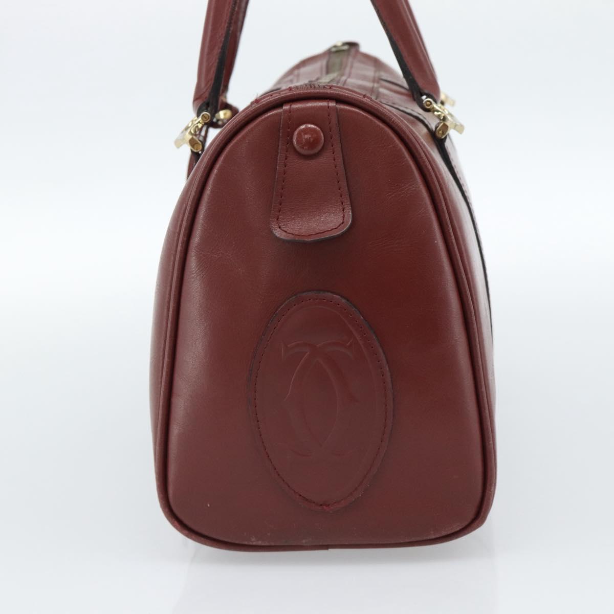CARTIER Must Line Hand Bag Leather Bordeaux Gold Auth 183405A