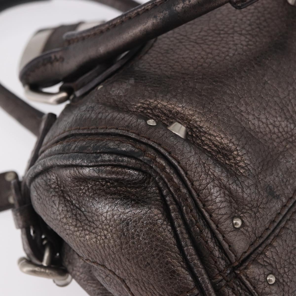 Chloe Paddington Mini Hand Bag Leather Silver Metallic gray Auth 183406A