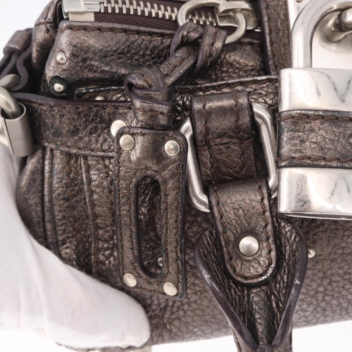 Chloe Paddington Mini Hand Bag Leather Silver Metallic gray Auth 183406A