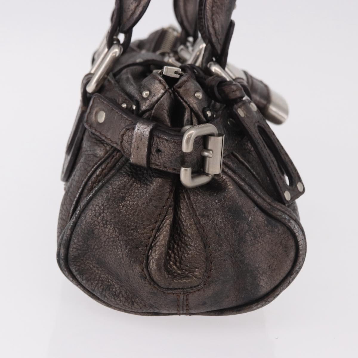 Chloe Paddington Mini Hand Bag Leather Silver Metallic gray Auth 183406A
