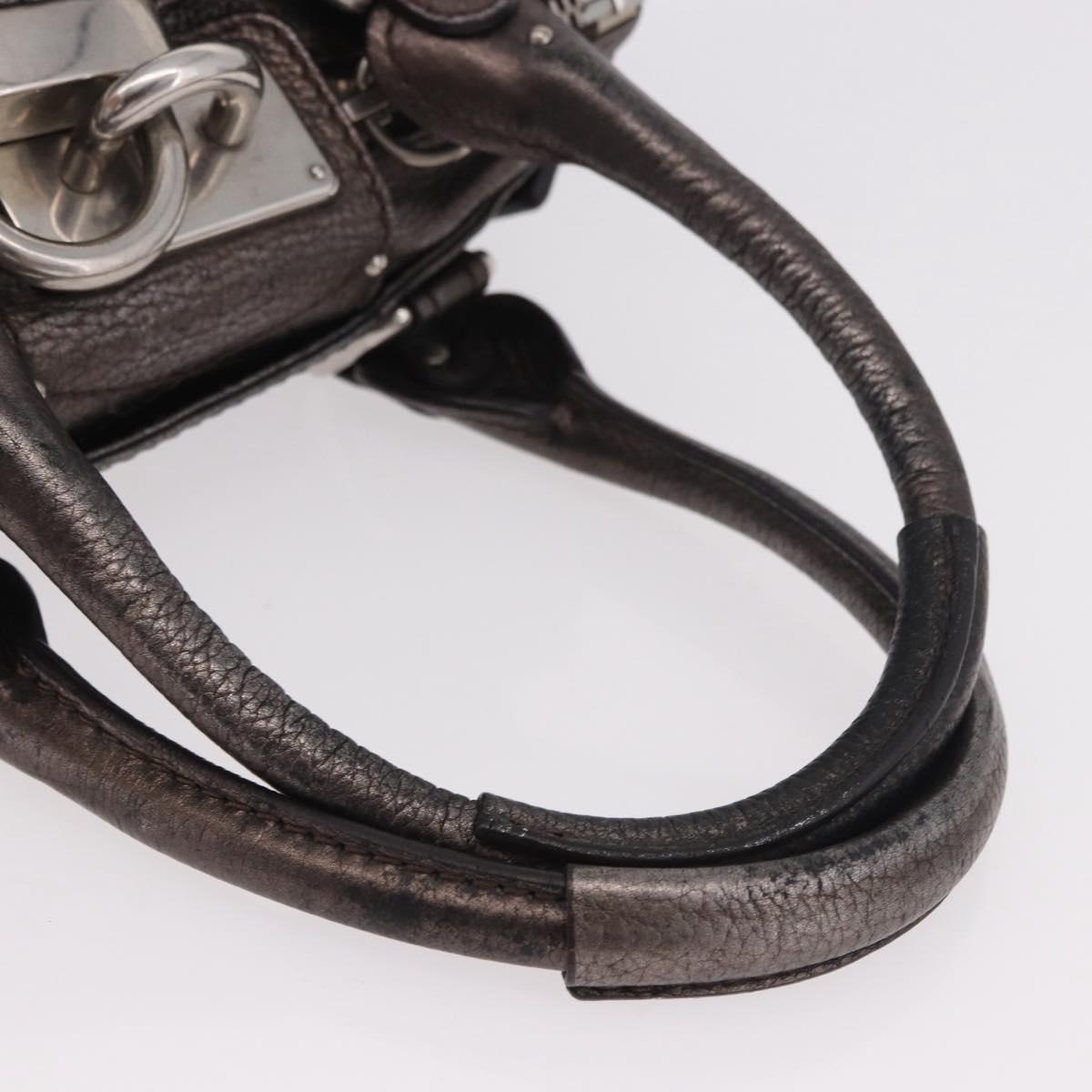 Chloe Paddington Mini Hand Bag Leather Silver Metallic gray Auth 183406A
