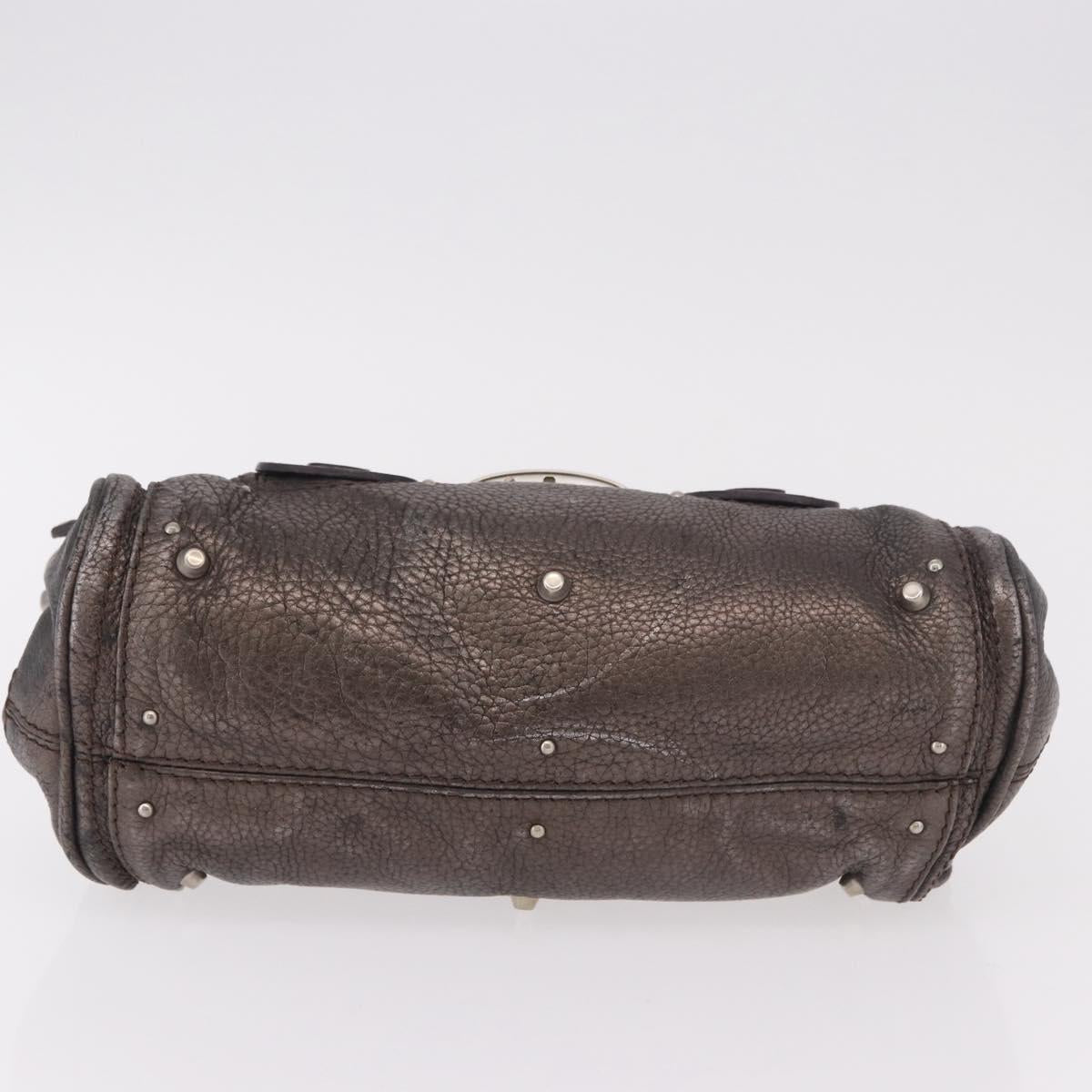 Chloe Paddington Mini Hand Bag Leather Silver Metallic gray Auth 183406A