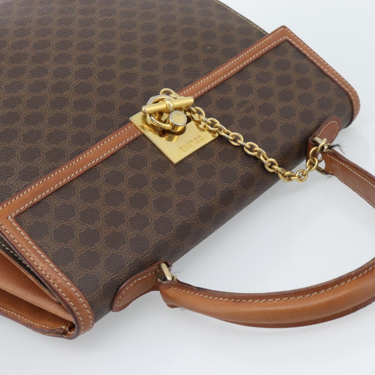 CELINE Macadam Canvas Hand Bag PVC Leather Brown Gold Auth 183407