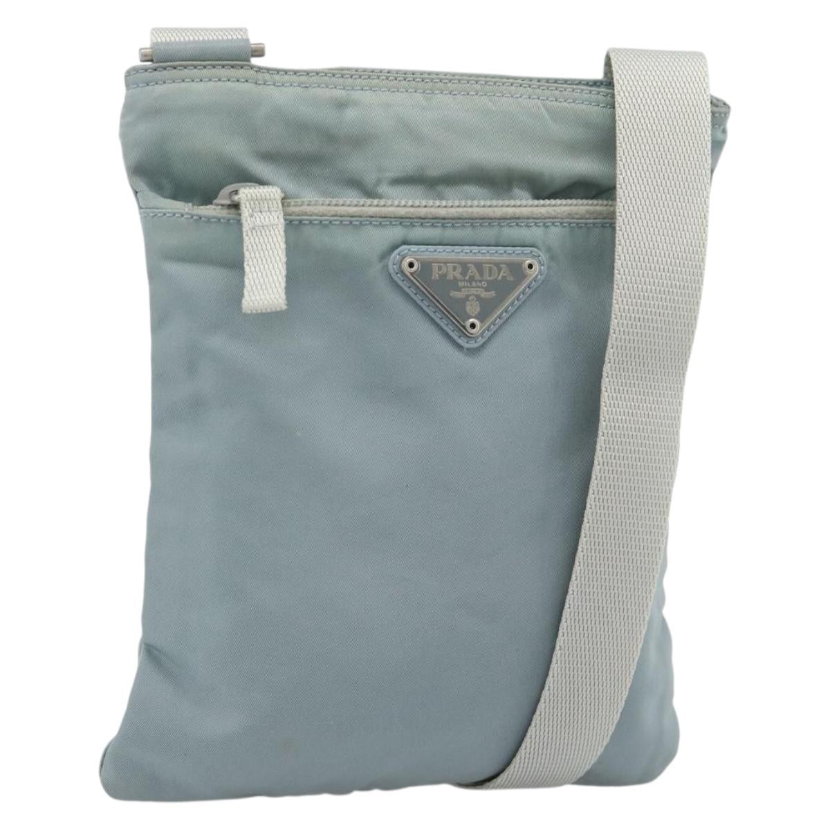 PRADA Shoulder Bag Nylon Light Blue Silver Auth 183410