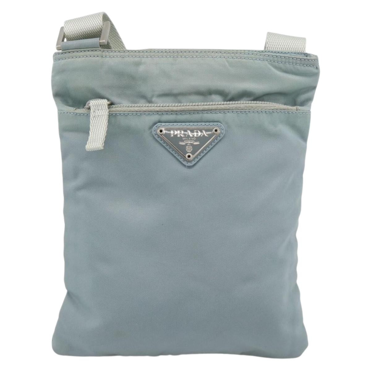 PRADA Shoulder Bag Nylon Light Blue Silver Auth 183410