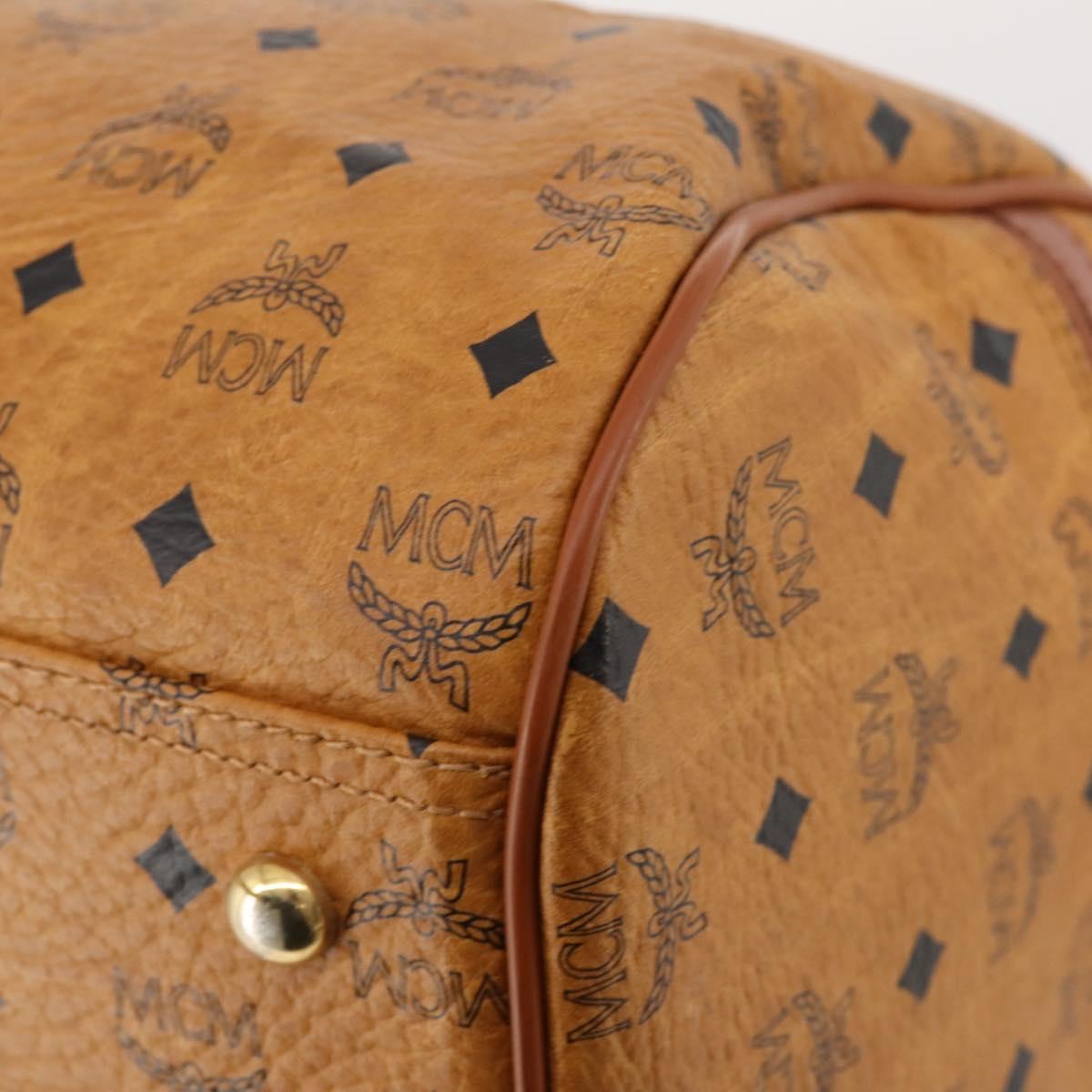 MCM Vicetos Logogram Mini Boston Bag PVC Leather 2way Brown Gold Auth 183418A