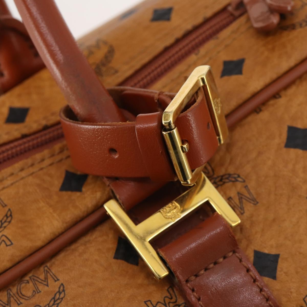 MCM Vicetos Logogram Mini Boston Bag PVC Leather 2way Brown Gold Auth 183418A