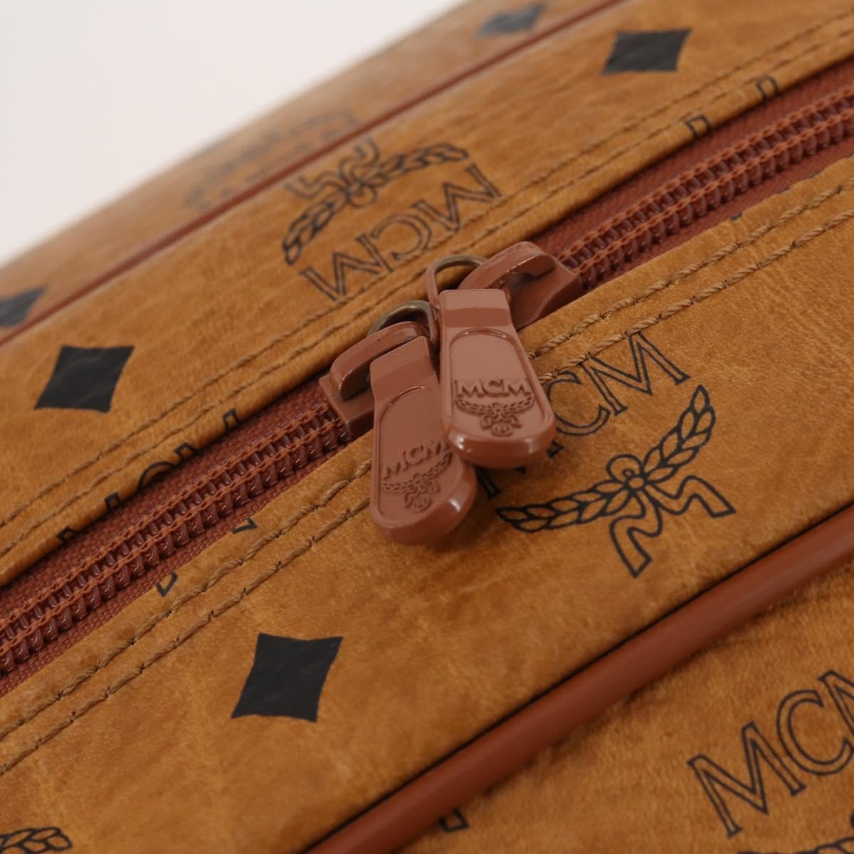 MCM Vicetos Logogram Mini Boston Bag PVC Leather 2way Brown Gold Auth 183418A