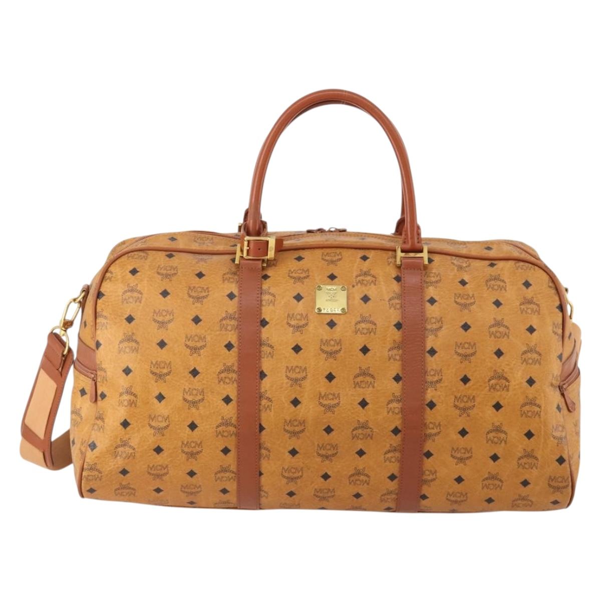 MCM Vicetos Logogram Mini Boston Bag PVC Leather 2way Brown Gold Auth 183418A