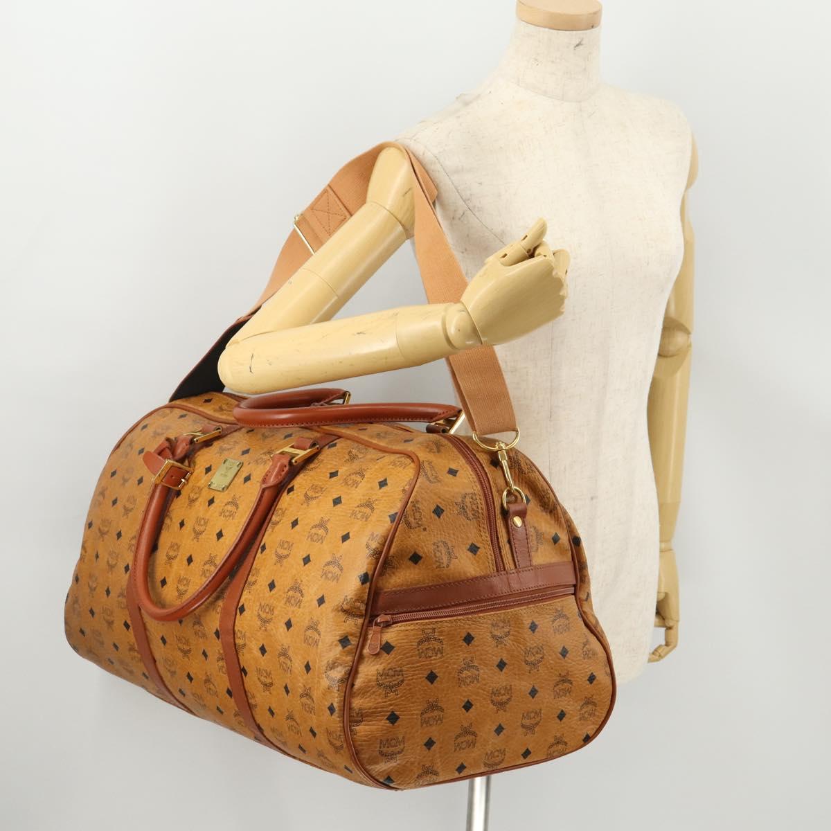 MCM Vicetos Logogram Mini Boston Bag PVC Leather 2way Brown Gold Auth 183418A