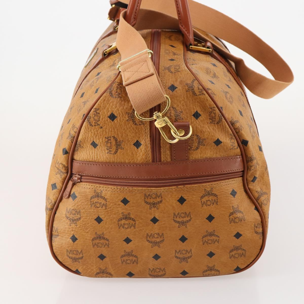 MCM Vicetos Logogram Mini Boston Bag PVC Leather 2way Brown Gold Auth 183418A