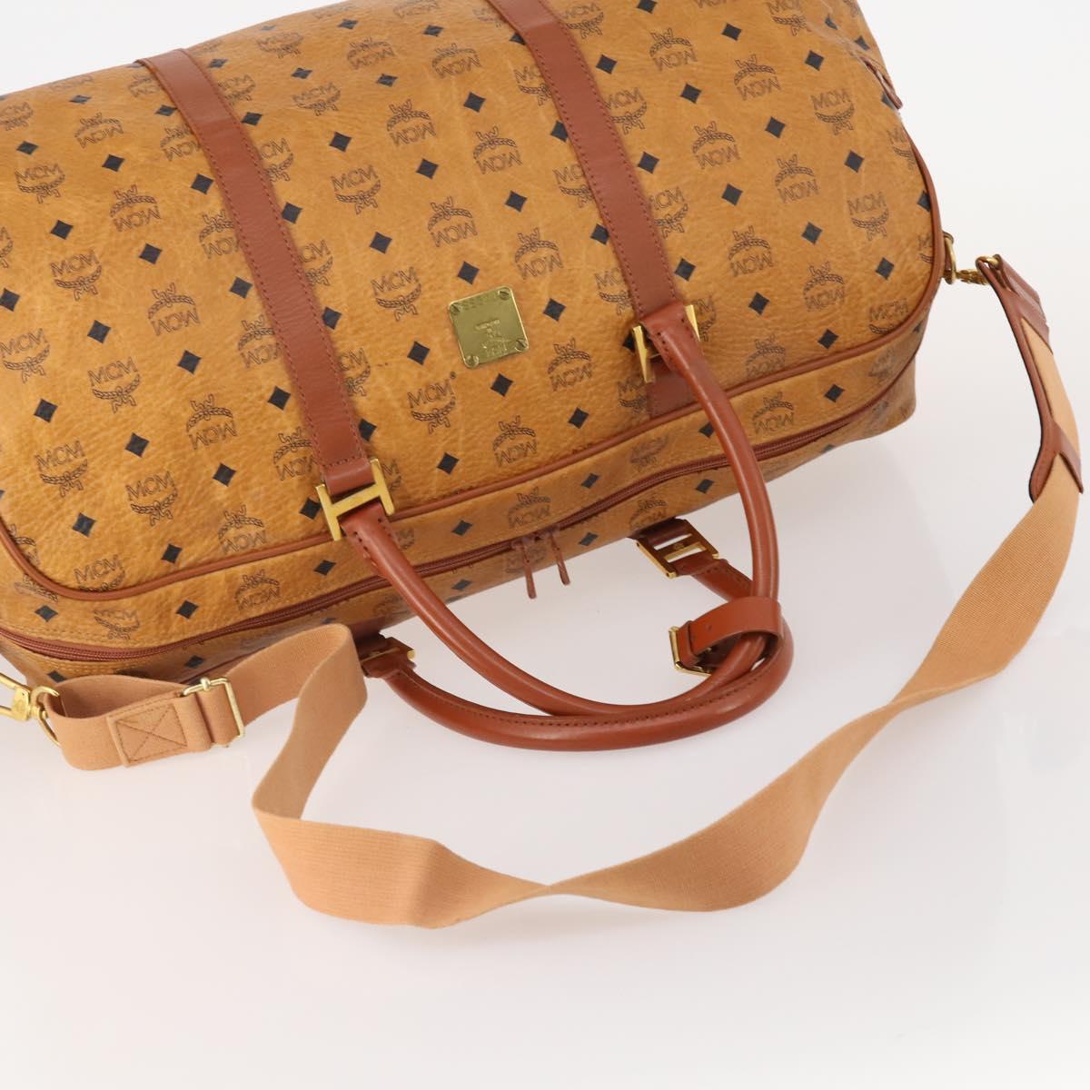 MCM Vicetos Logogram Mini Boston Bag PVC Leather 2way Brown Gold Auth 183418A