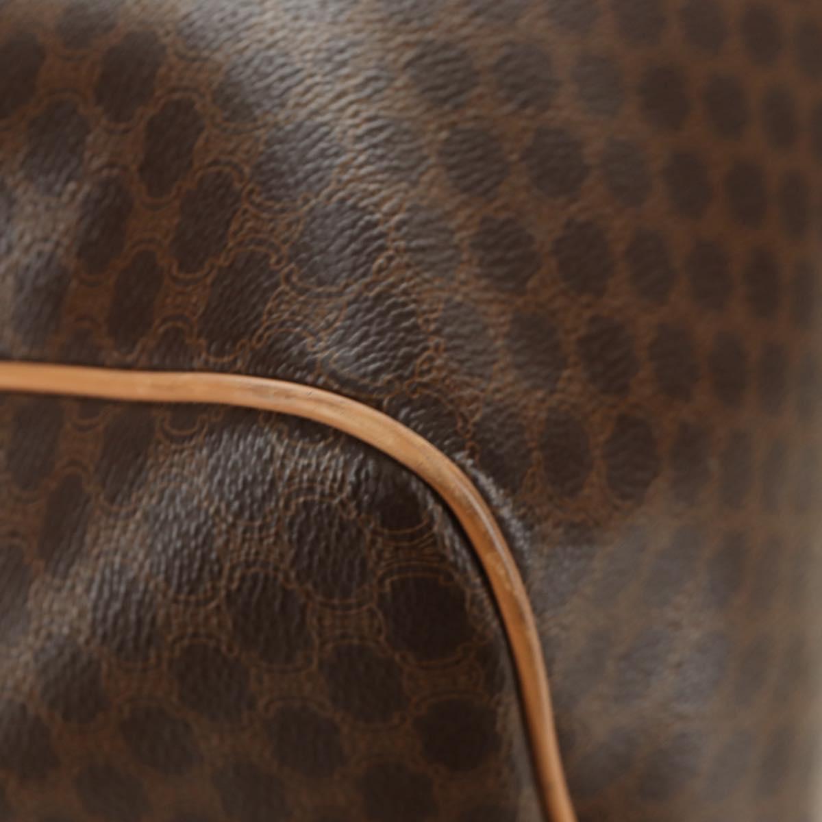 CELINE Macadam Canvas Boston Bag PVC Leather Brown Gold Auth 183419V