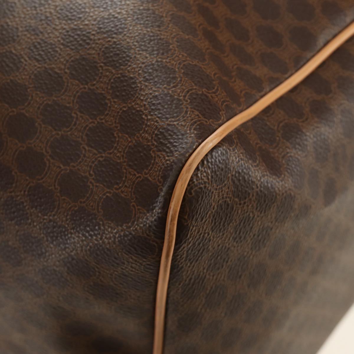 CELINE Macadam Canvas Boston Bag PVC Leather Brown Gold Auth 183419V