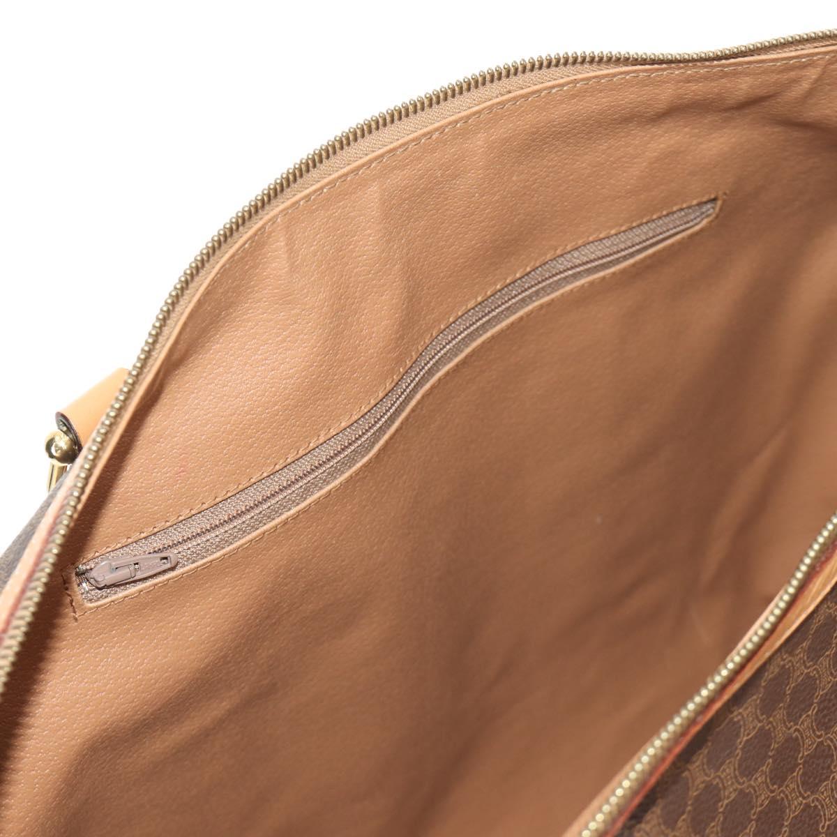 CELINE Macadam Canvas Boston Bag PVC Leather Brown Gold Auth 183419V