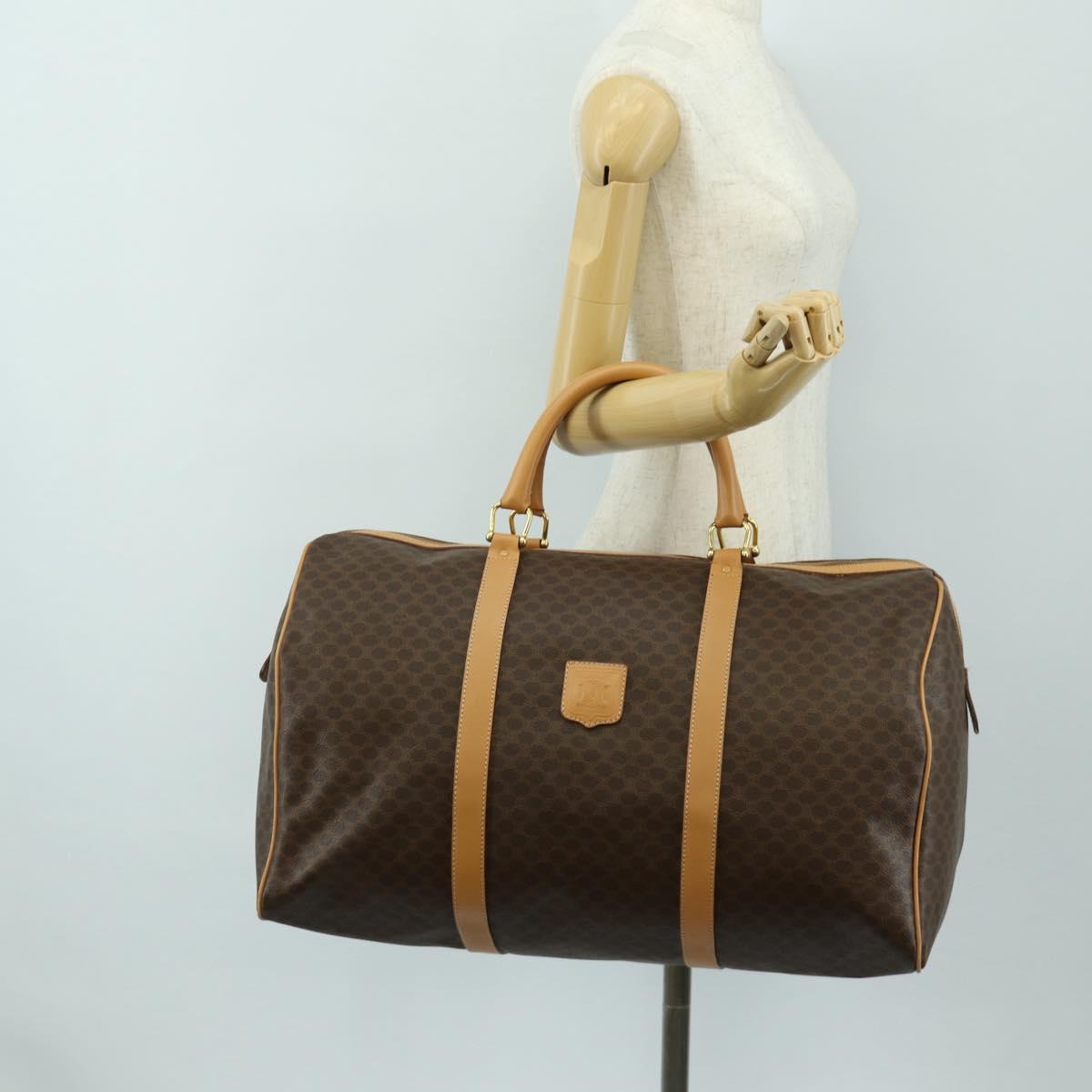 CELINE Macadam Canvas Boston Bag PVC Leather Brown Gold Auth 183419V