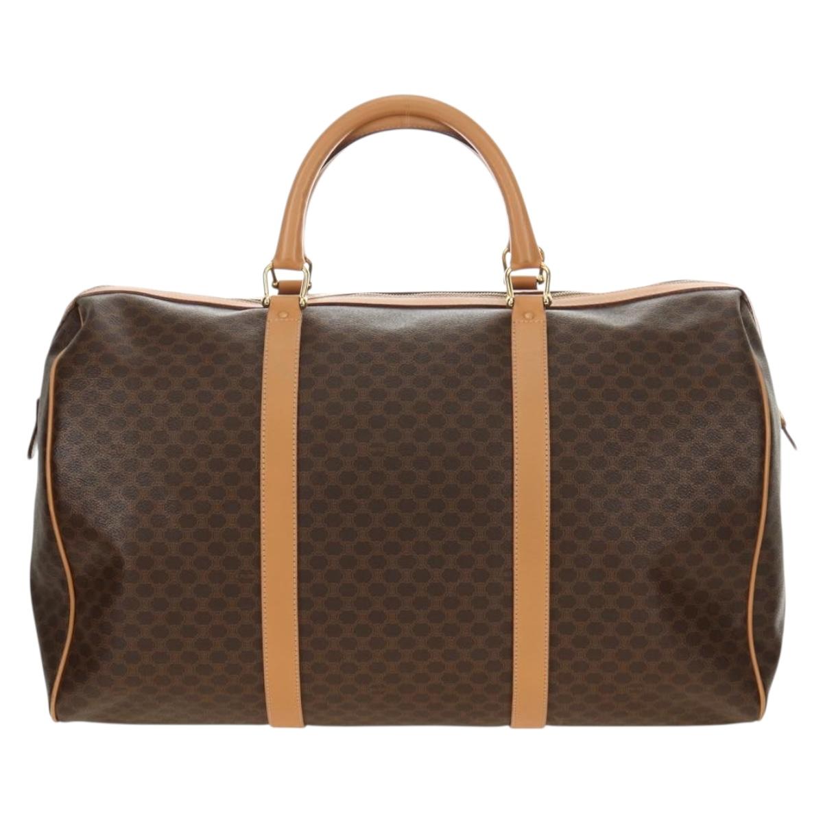 CELINE Macadam Canvas Boston Bag PVC Leather Brown Gold Auth 183419V