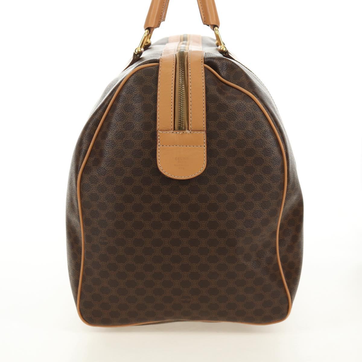 CELINE Macadam Canvas Boston Bag PVC Leather Brown Gold Auth 183419V